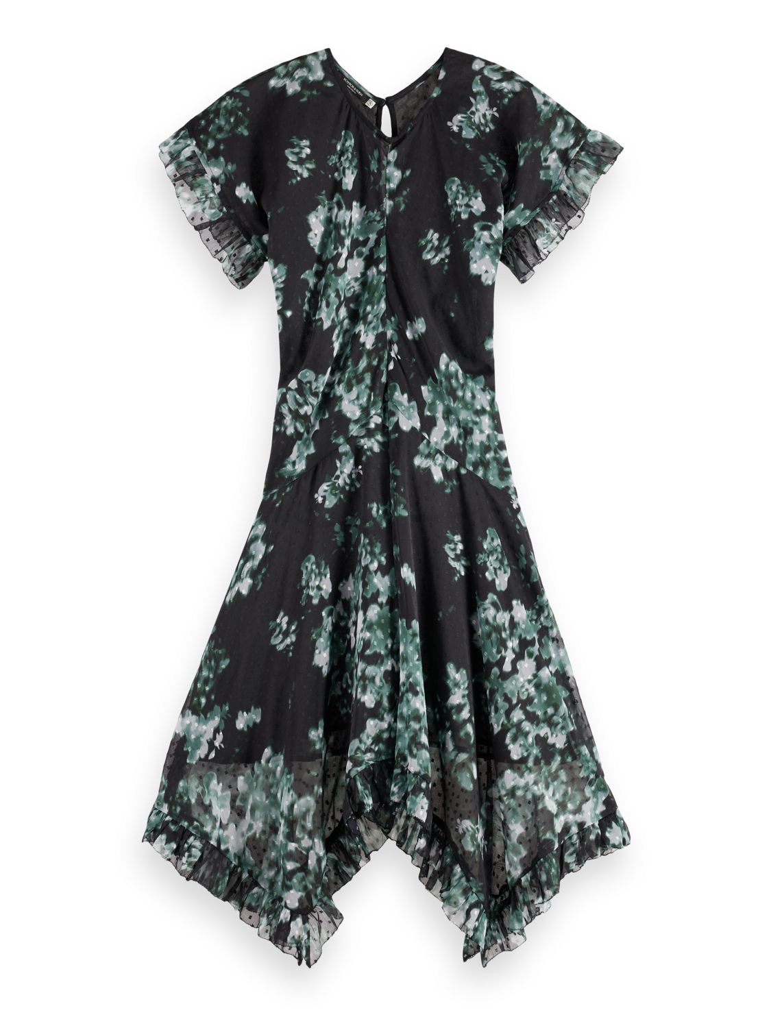 Floral Printed Fil Coupe Mini Ruffle Dress