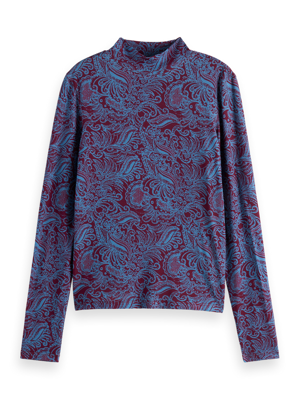 Paisley Printed Mock Neck Long Sleeve Shirt