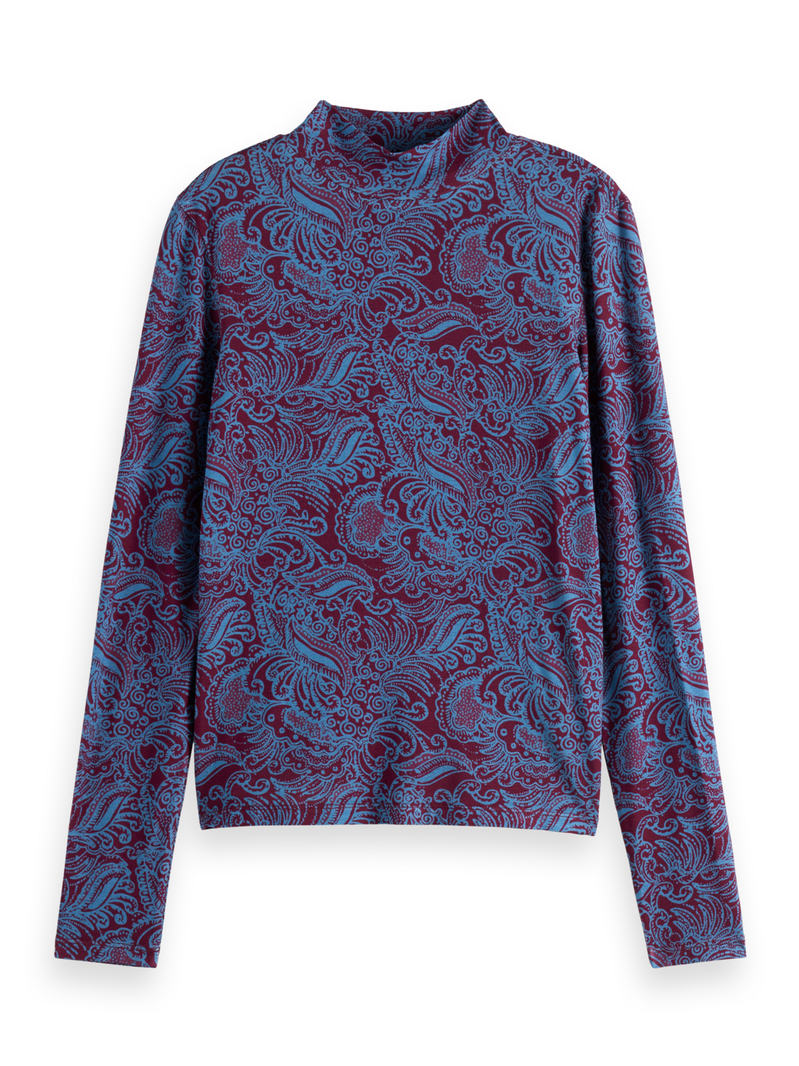 Paisley Printed Mock Neck Long Sleeve Shirt