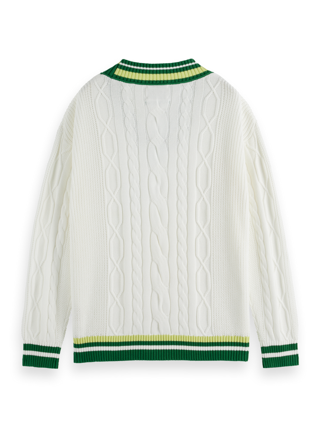 V-Neck Drop Shoulder Cable Knit Pullover