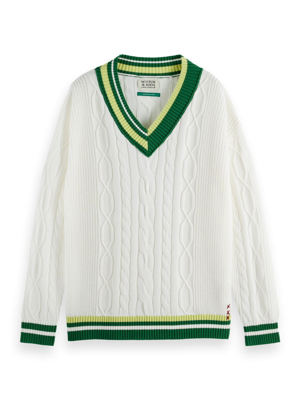 V-Neck Drop Shoulder Cable Knit Pullover