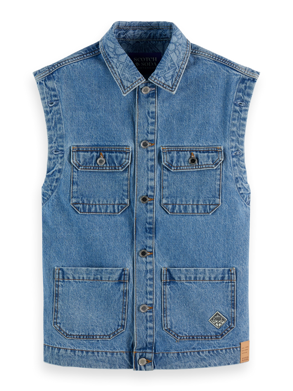 Washed Denim Jacket With Detachable Sleeves