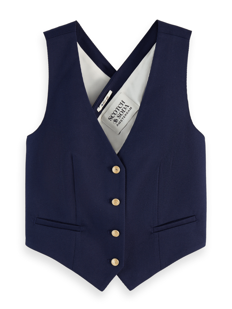 Cross Back Gabardine Twill Waistcoat Vest