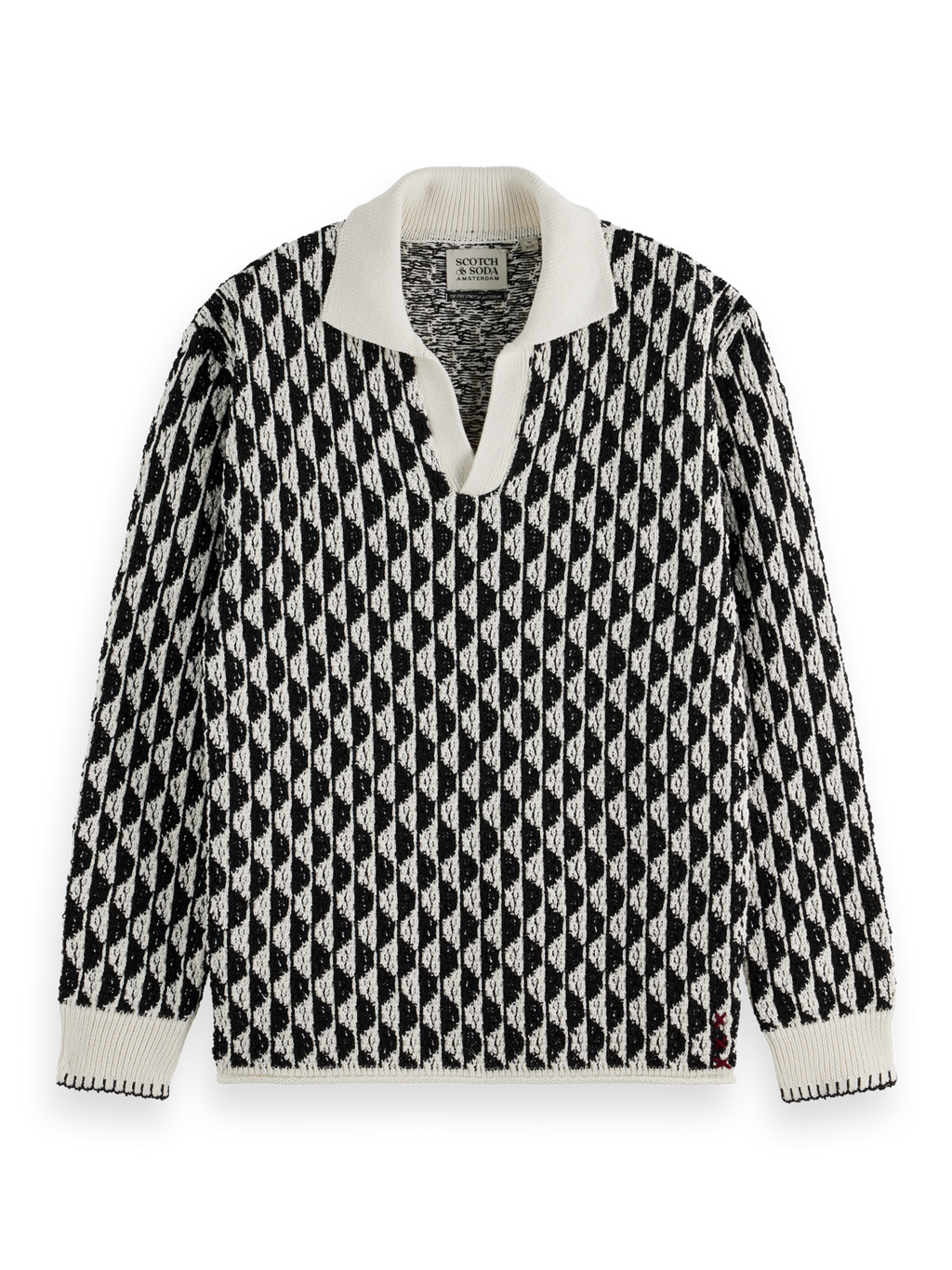 Jacquard Drop Shoulder Long Sleeve Polo