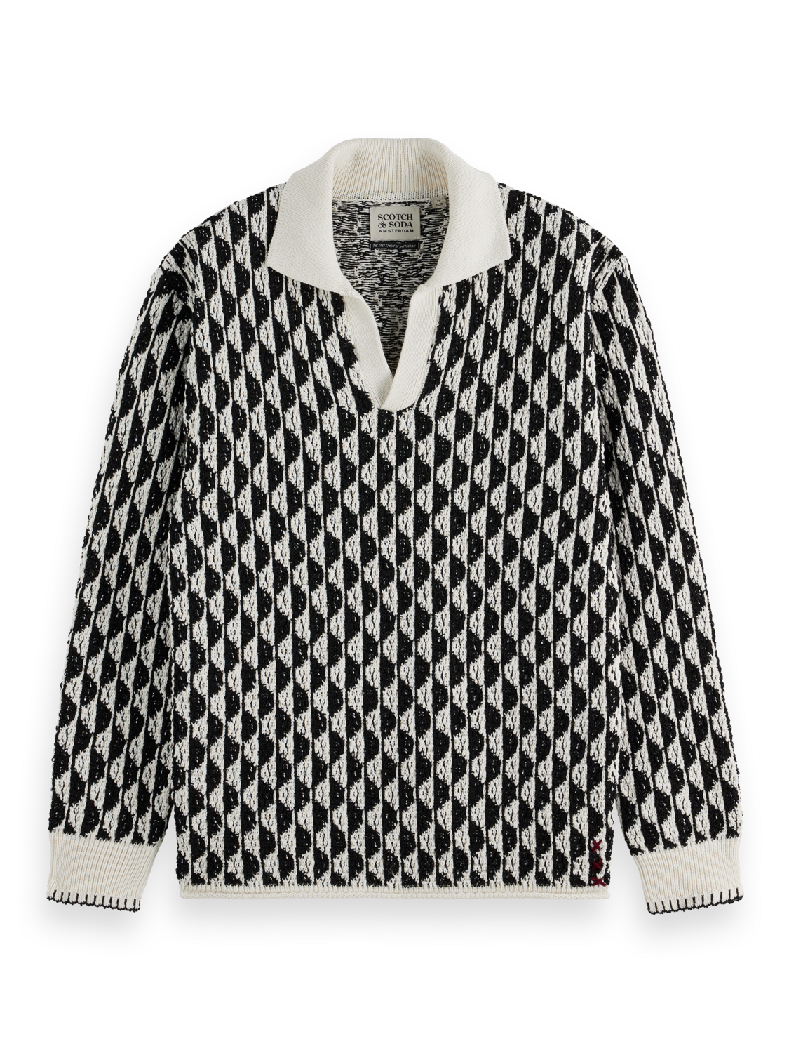 Jacquard Drop Shoulder Long Sleeve Polo