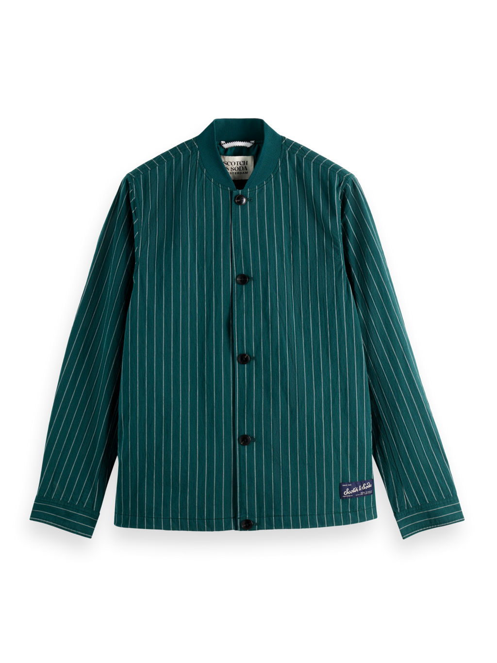 Pinstriped Cotton-Blend Button Up Jacket