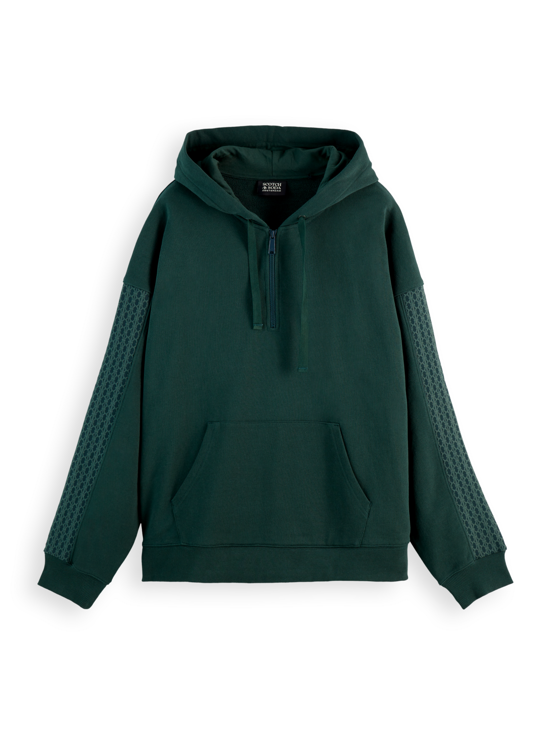 Rib Insert Half-Zip Loose Fit Artwork Hoodie