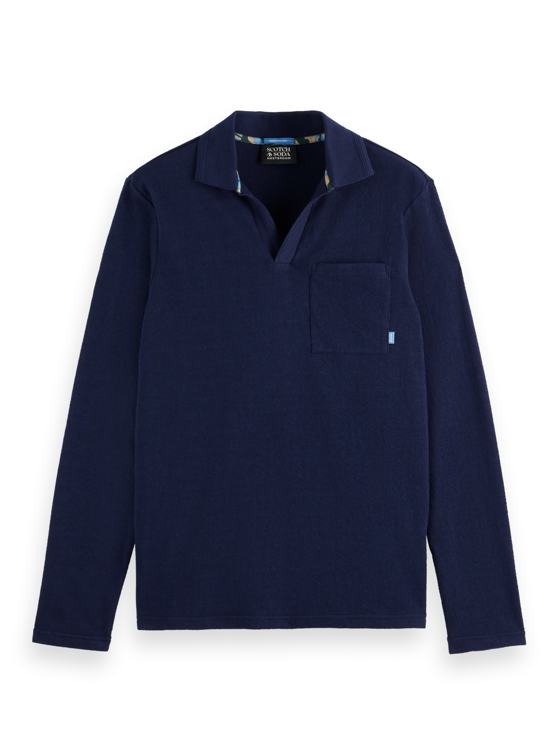 Relaxed Fit Front Pocket Long Sleeve Polo