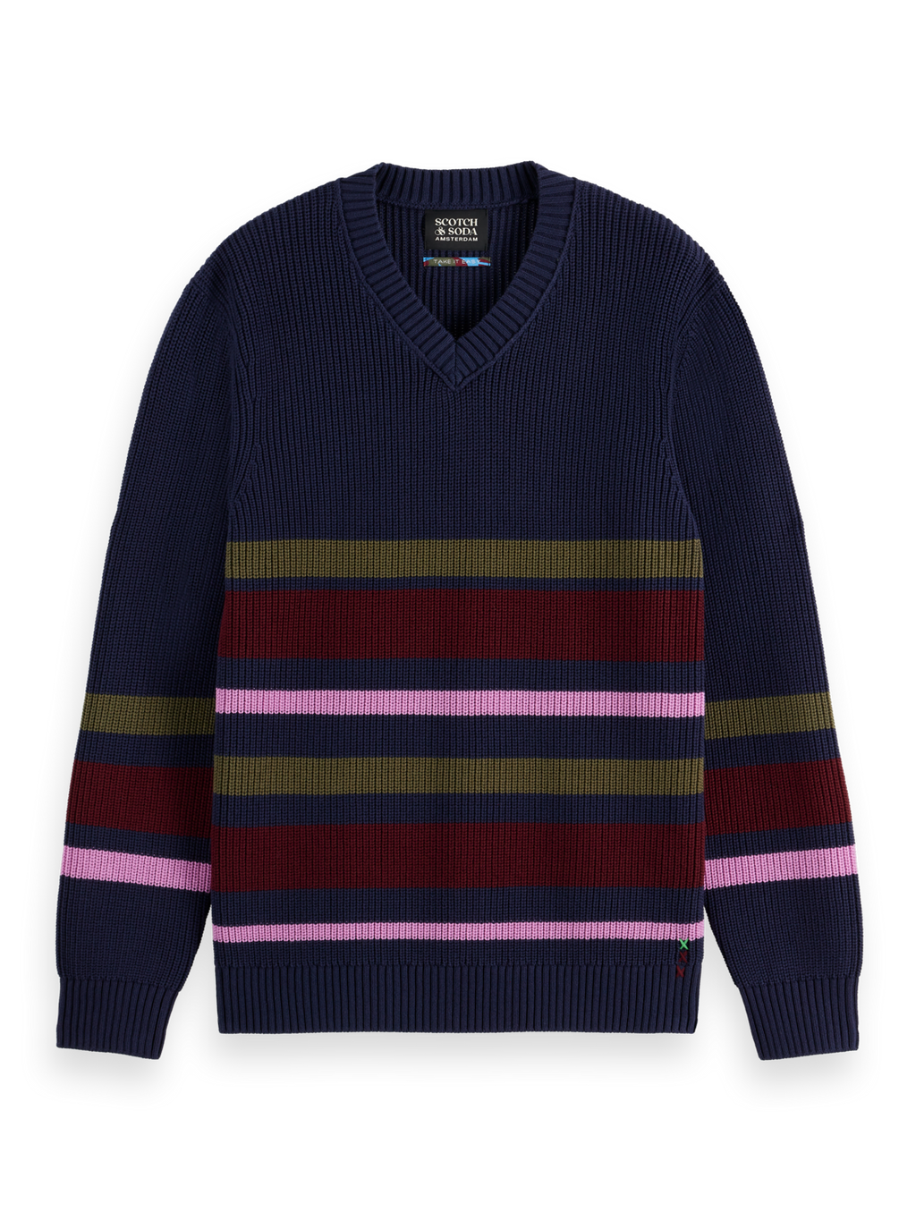 Regular Fit Stripe V-Neck Pullover