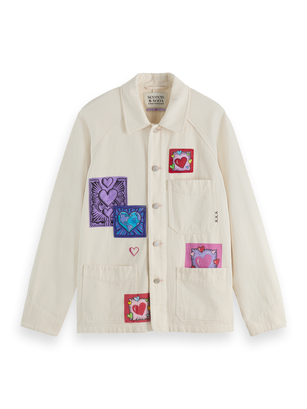 Scotch & Soda x Burton Morris Heart Printed Denim Jacket | Ecru Love