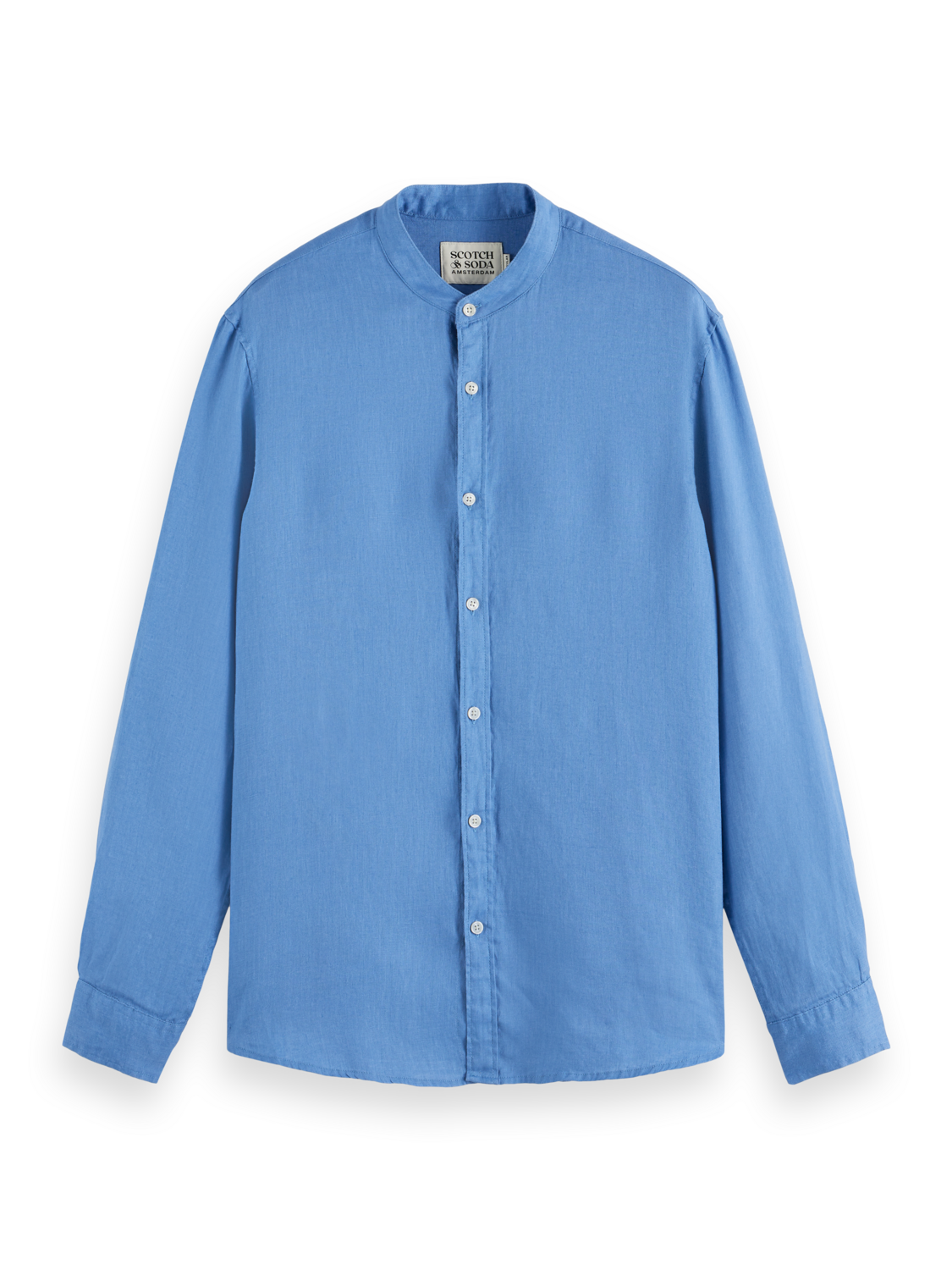 Regular Fit Stand-Up Collar Linen Shirt