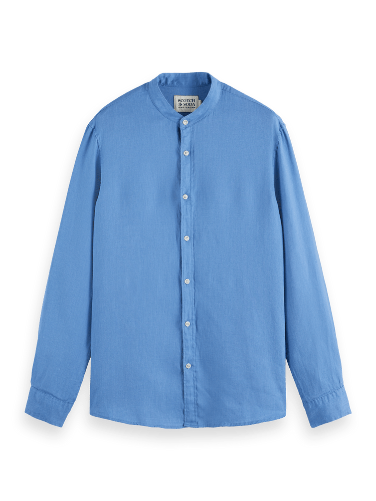 Regular Fit Stand-Up Collar Linen Shirt