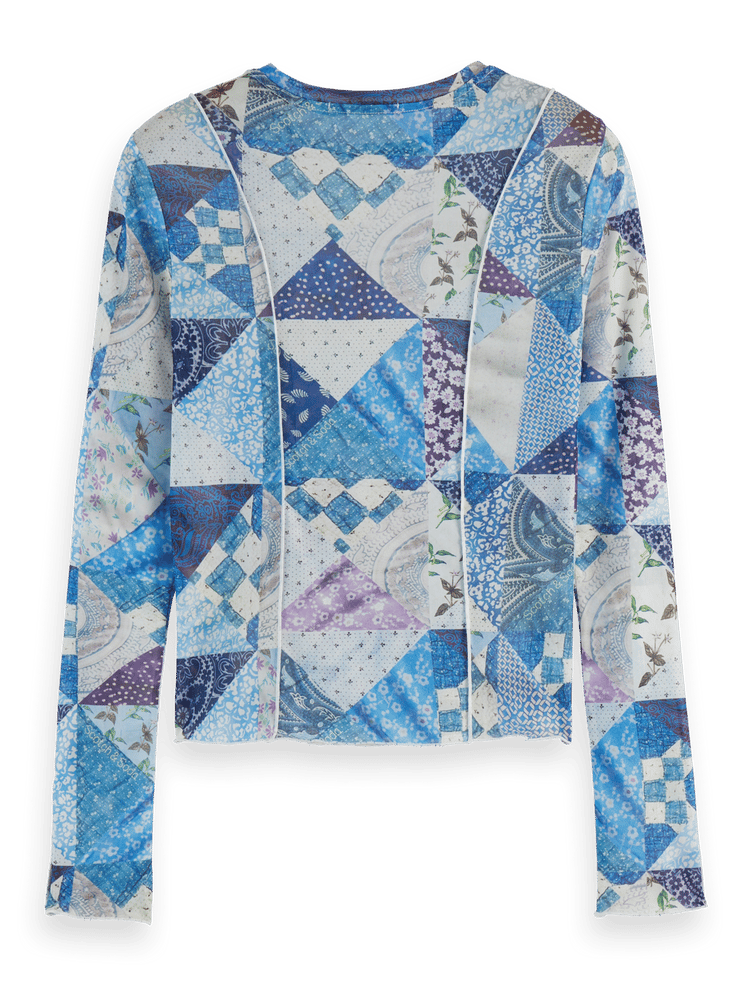 Quilted Print Mesh Long Sleeve Shirt