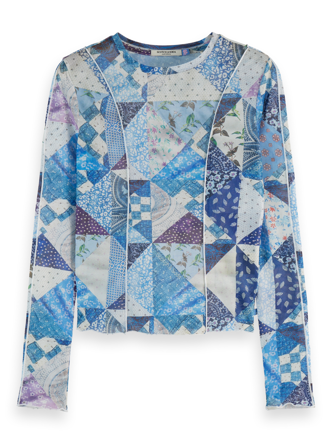 Quilted Print Mesh Long Sleeve Shirt
