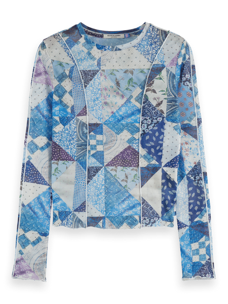 Quilted Print Mesh Long Sleeve Shirt