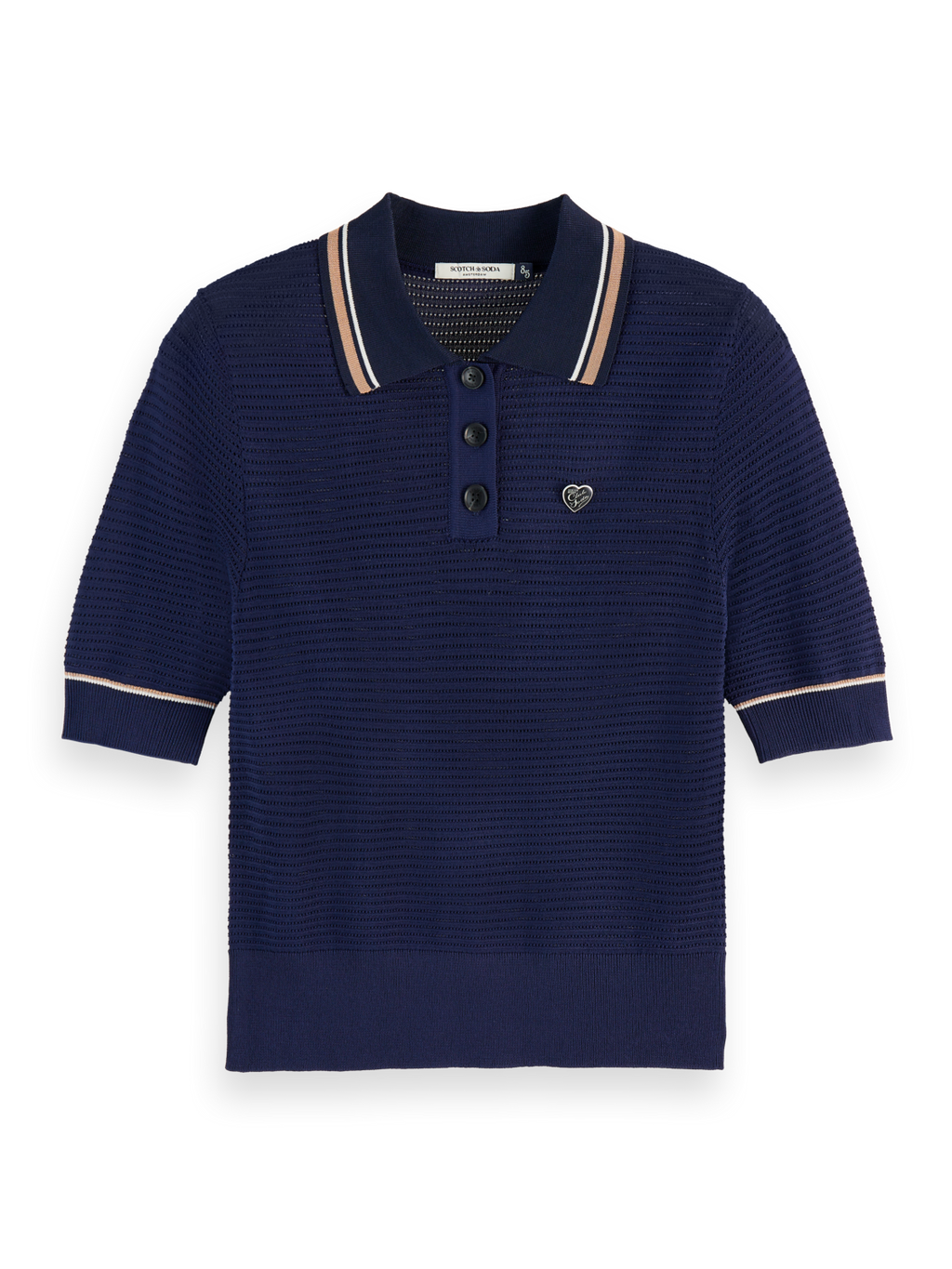 Pointelle Collared Knit Top