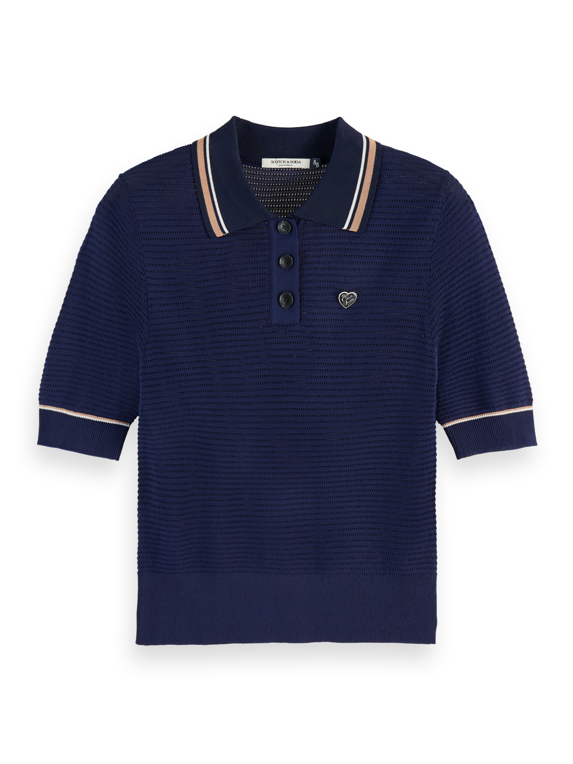 Pointelle Collared Knit Top