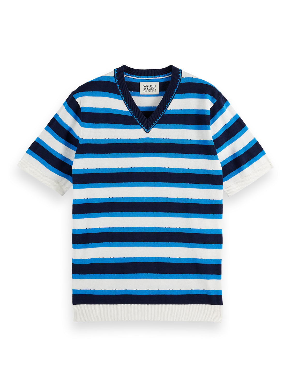 Striped Knit V-Neck T-Shirt