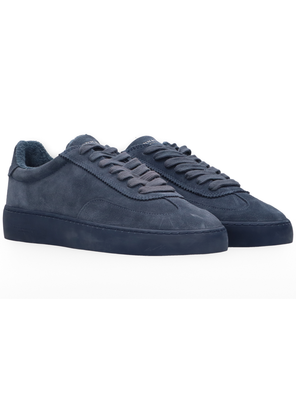 Pair of blue suede sneakers on a white background