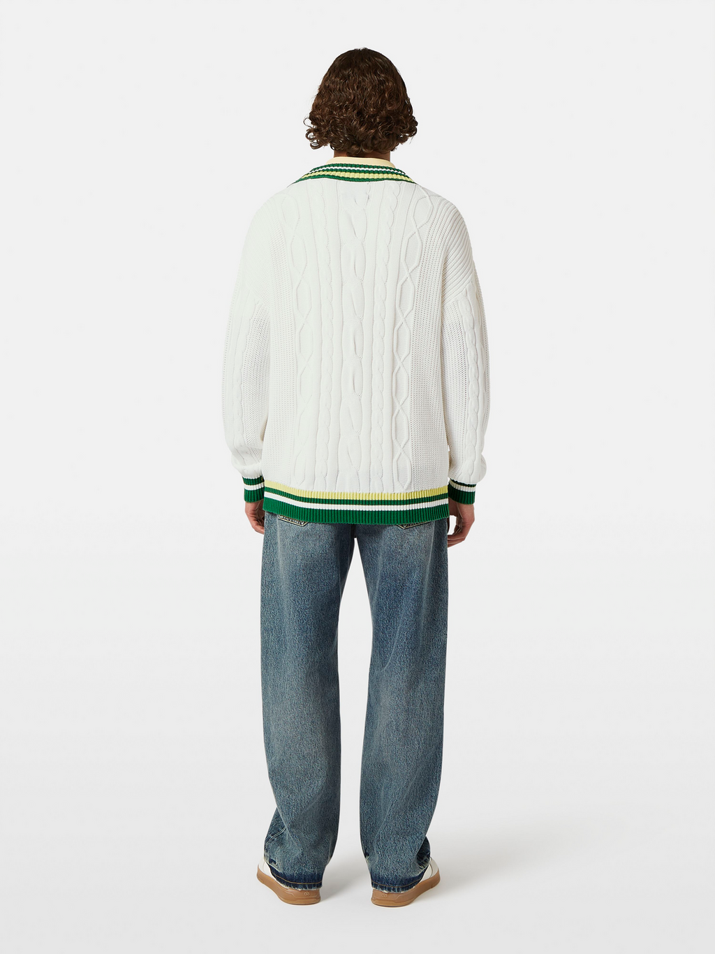 V-Neck Drop Shoulder Cable Knit Pullover