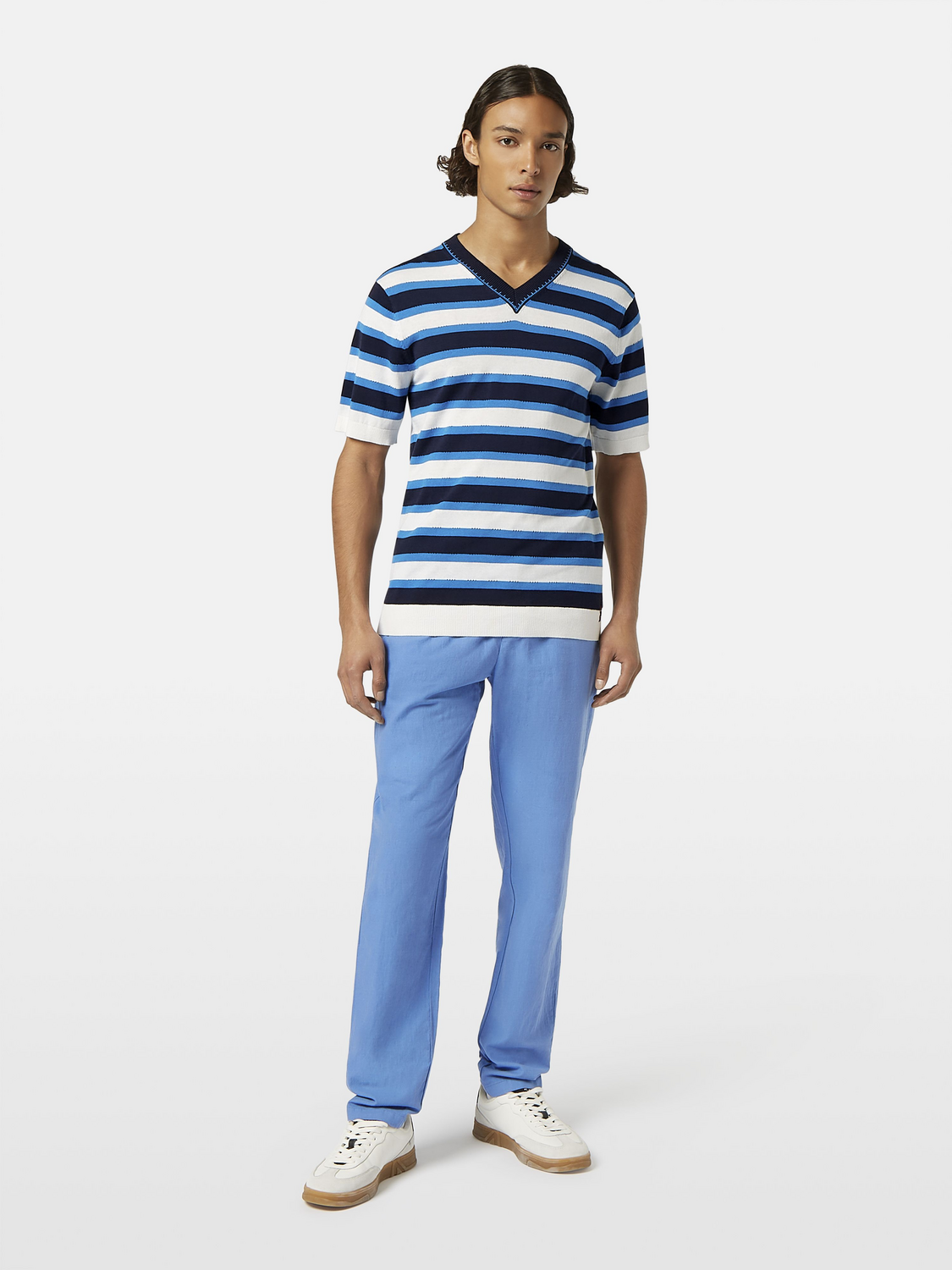 Striped Knit V-Neck T-Shirt