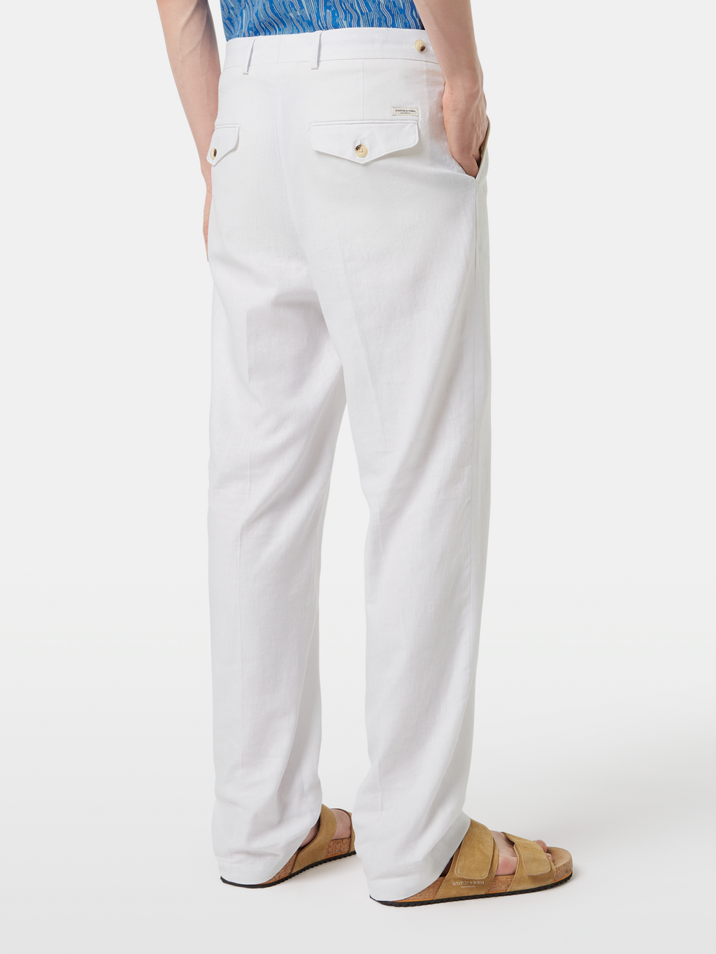 Pleated Relaxed Straight Cotton-Linen Twill Chino