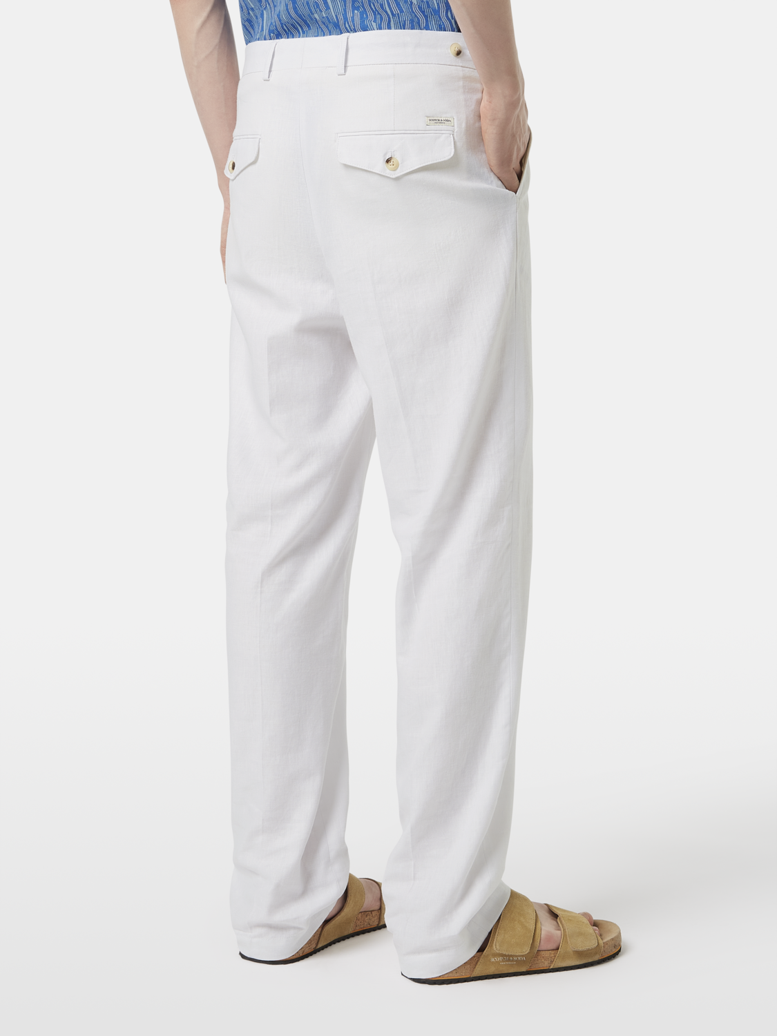 Pleated Relaxed Straight Cotton-Linen Twill Chino