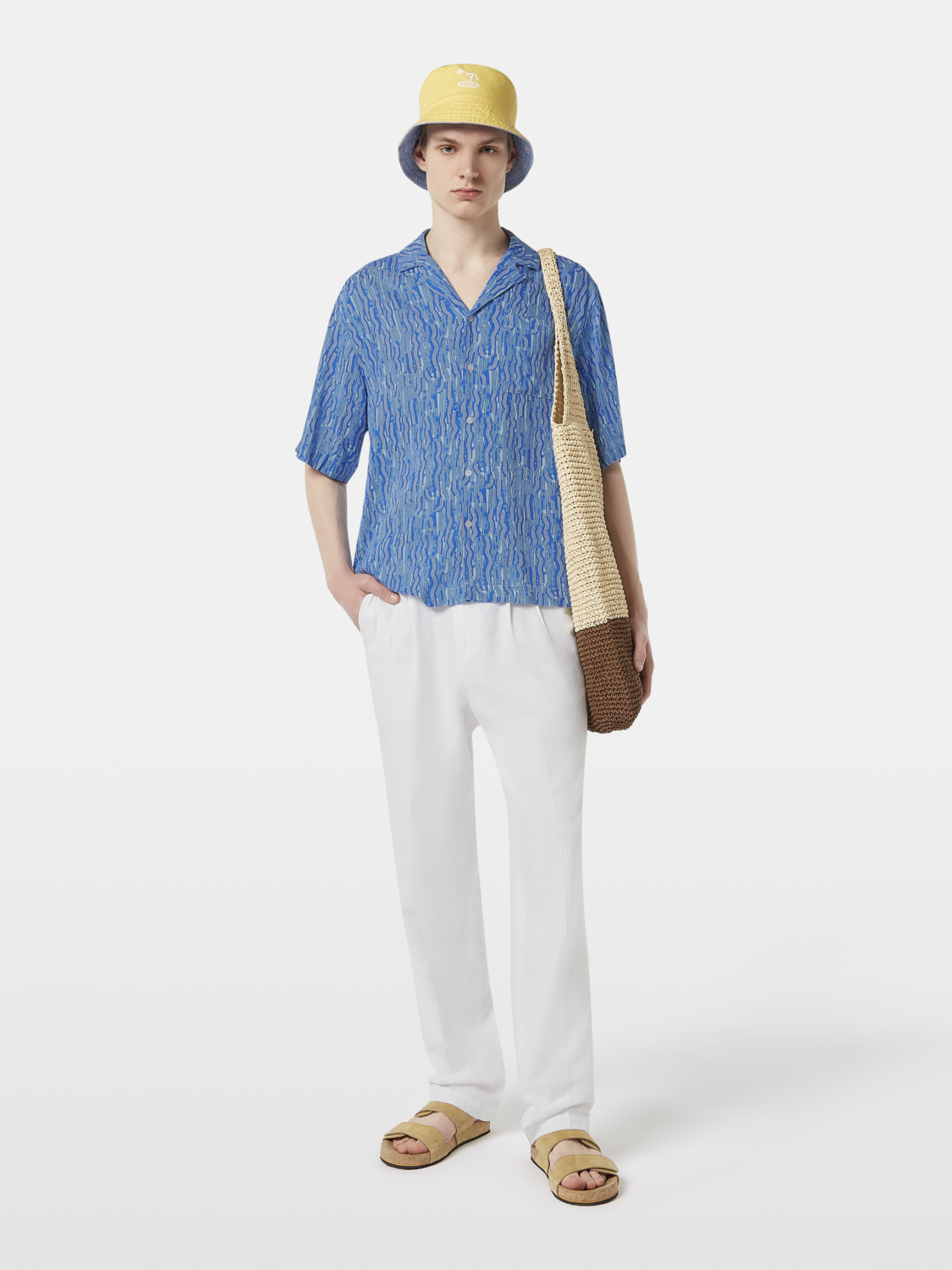 Pleated Relaxed Straight Cotton-Linen Twill Chino