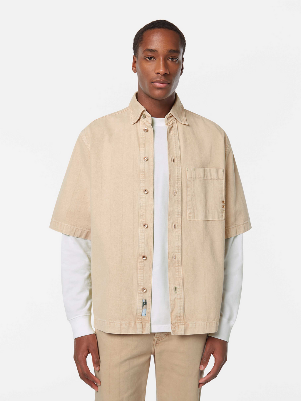 Short-Sleeve Washed Denim Shirt | Desert Sand