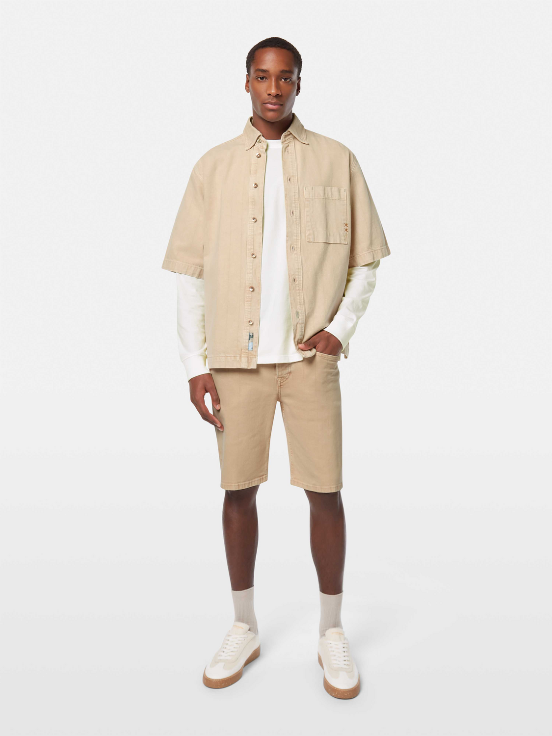 Short-Sleeve Washed Denim Shirt | Desert Sand