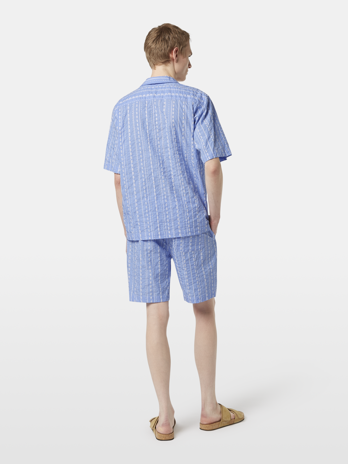 Embroidered-Stripe Relaxed-Fit Short Sleeve Shirt