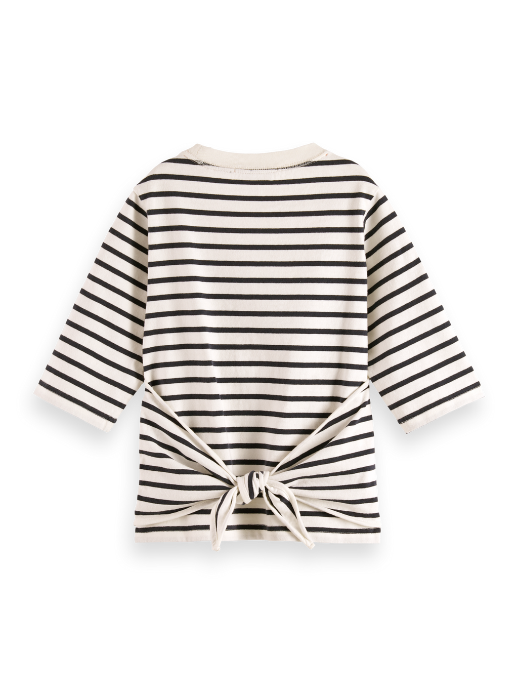 Girls' Denim Washed Breton T-Shirt With Wrap Details