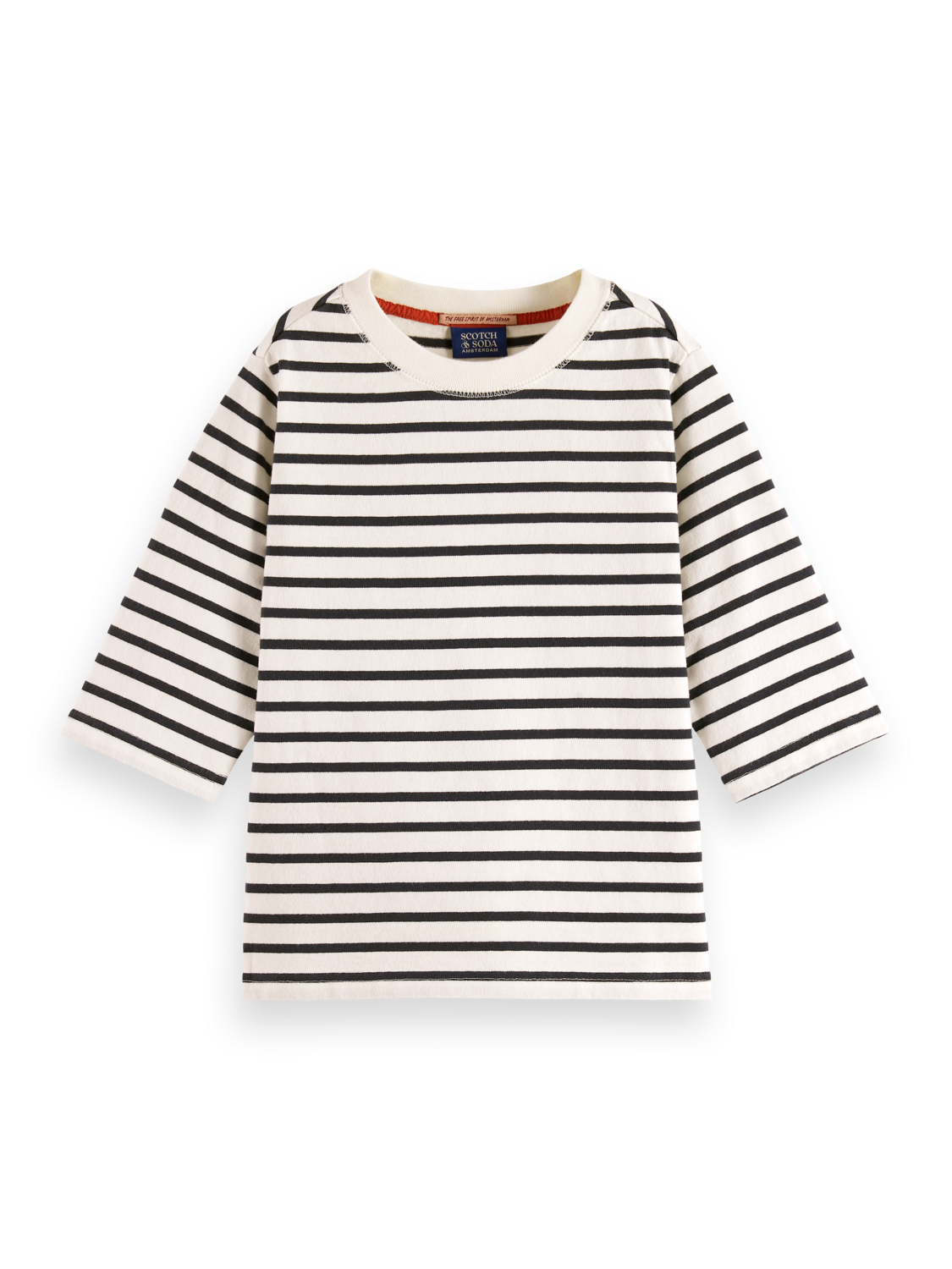 Girls' Denim Washed Breton T-Shirt With Wrap Details
