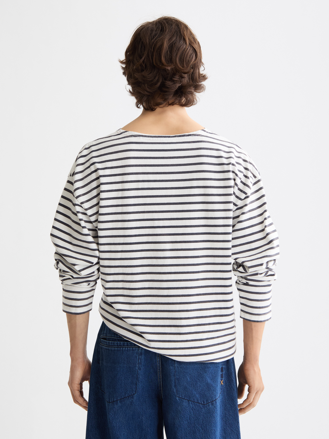 Denim Washed Long Sleeve Breton Tee