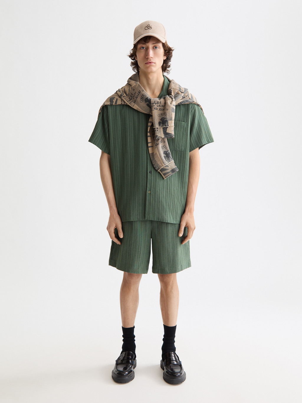 Tonal-Striped Short-Sleeved Shirt