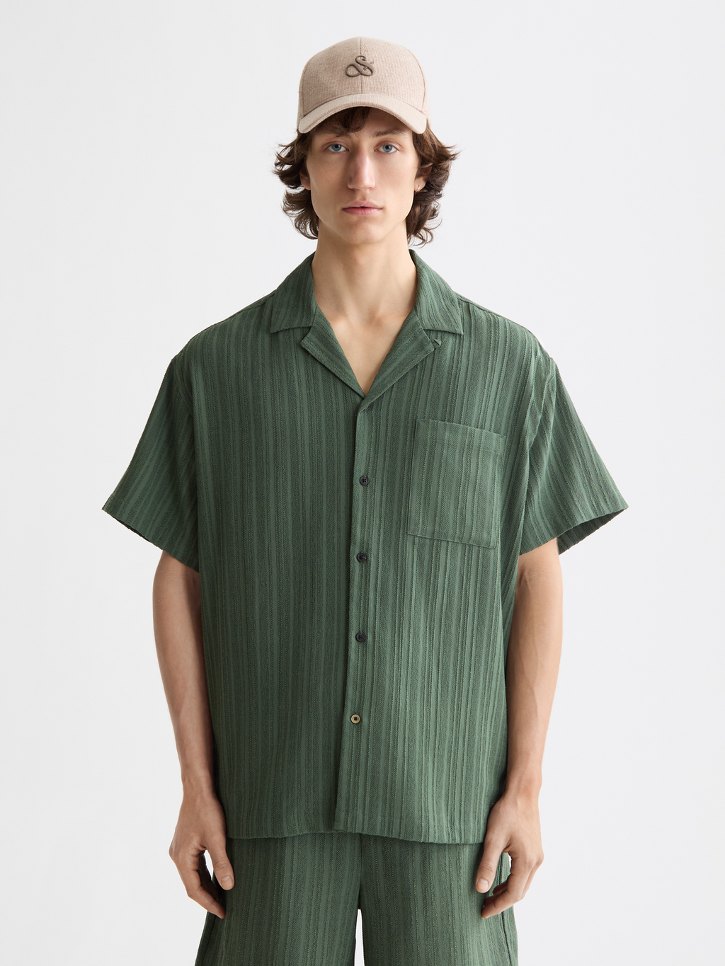Tonal-Striped Short-Sleeved Shirt