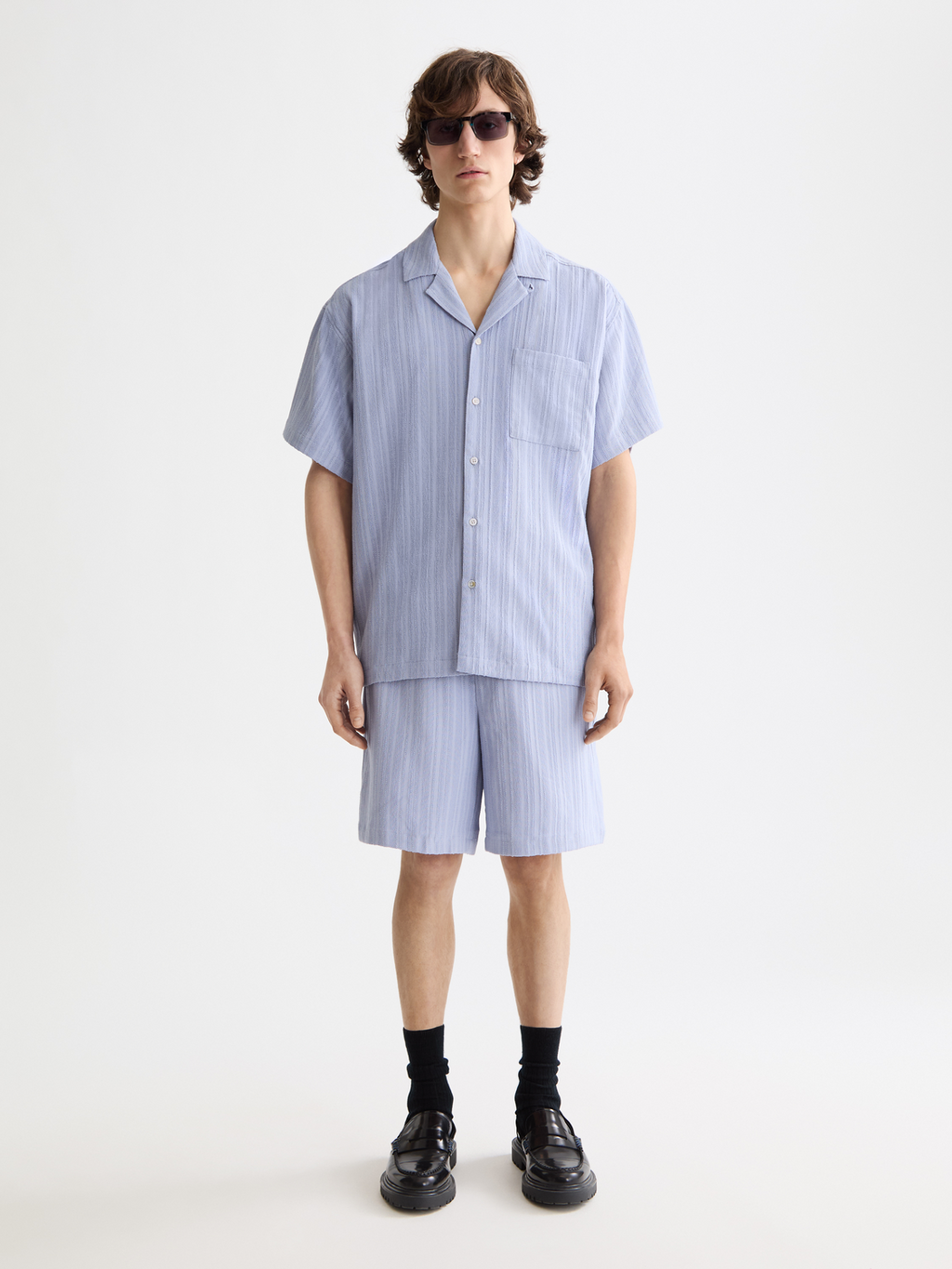 Tonal-Striped Short-Sleeved Shirt
