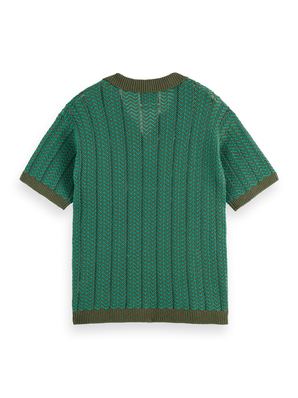 Open Structured Knitted V-Neck Polo