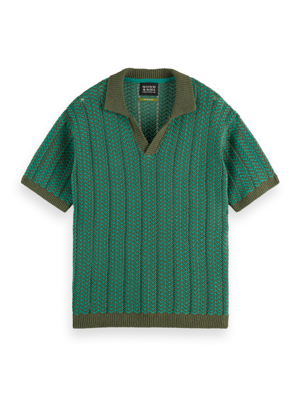 Open Structured Knitted V-Neck Polo