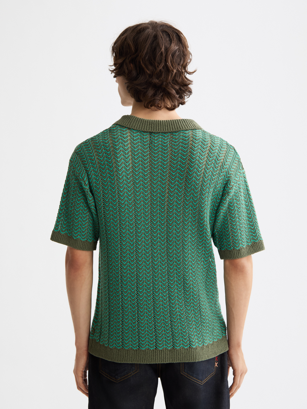 Open Structured Knitted V-Neck Polo