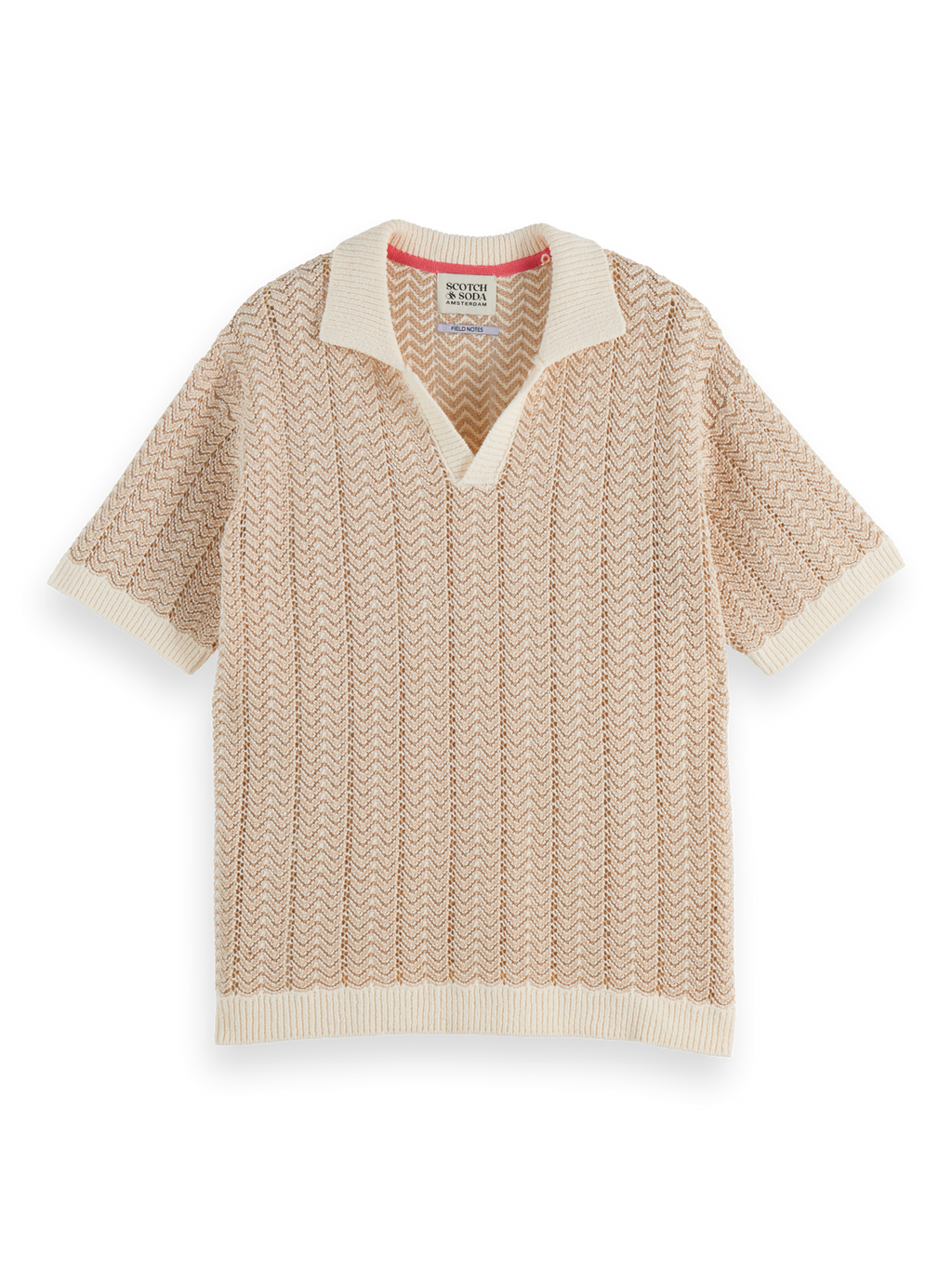 Open Structured Knitted V-Neck Polo