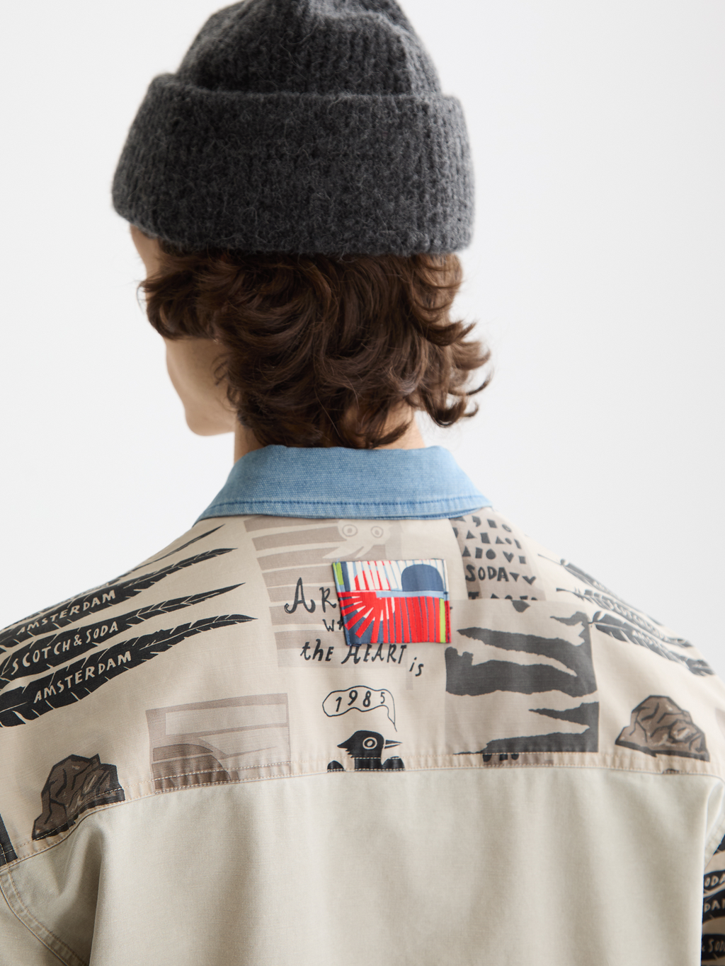 Printed & Washed Colour Block Worker Jacket