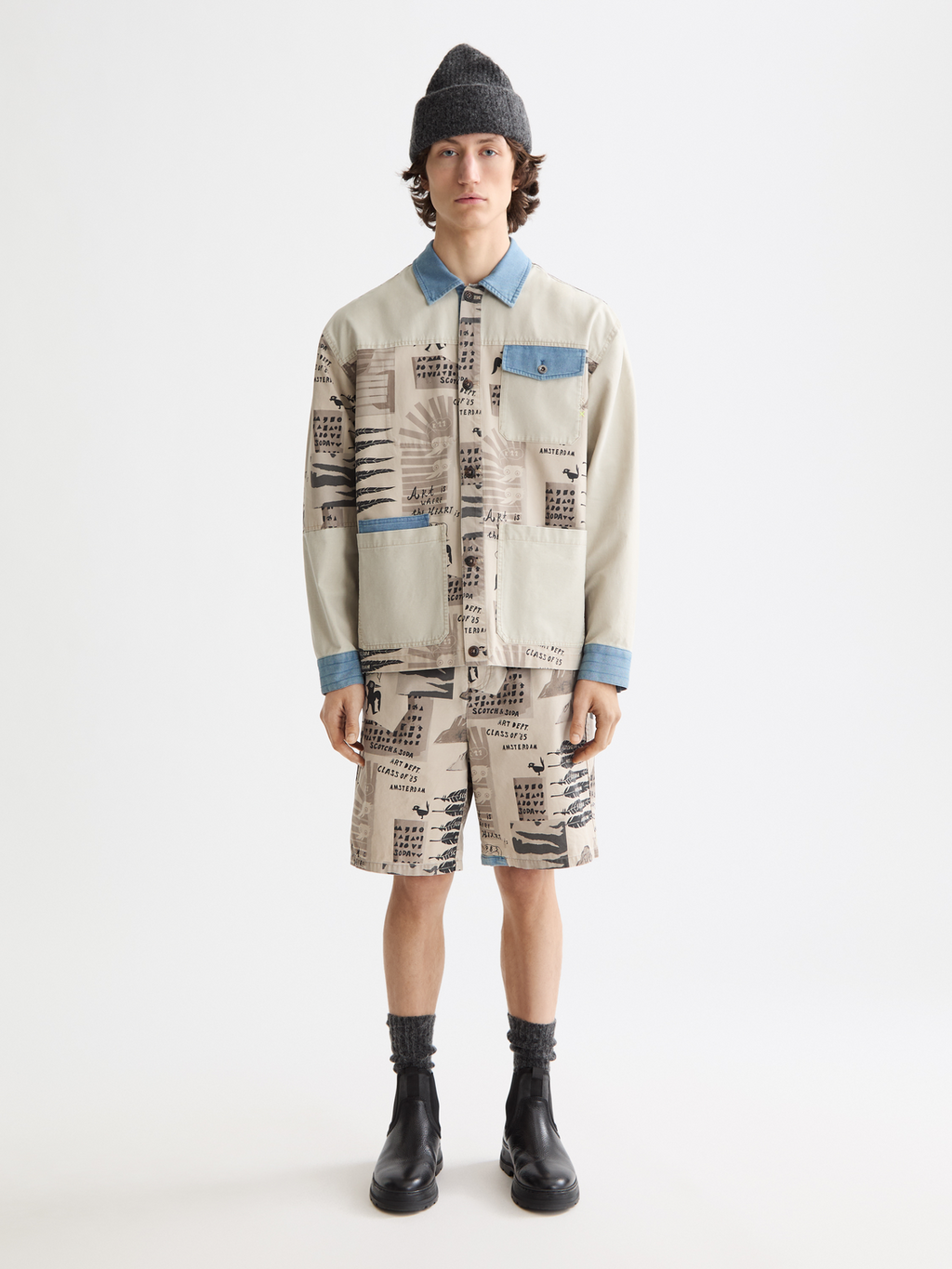 Printed & Washed Colour Block Worker Jacket – Scotch & Soda Printed & Washed Colour Block Worker Jacket – Scotch & Soda