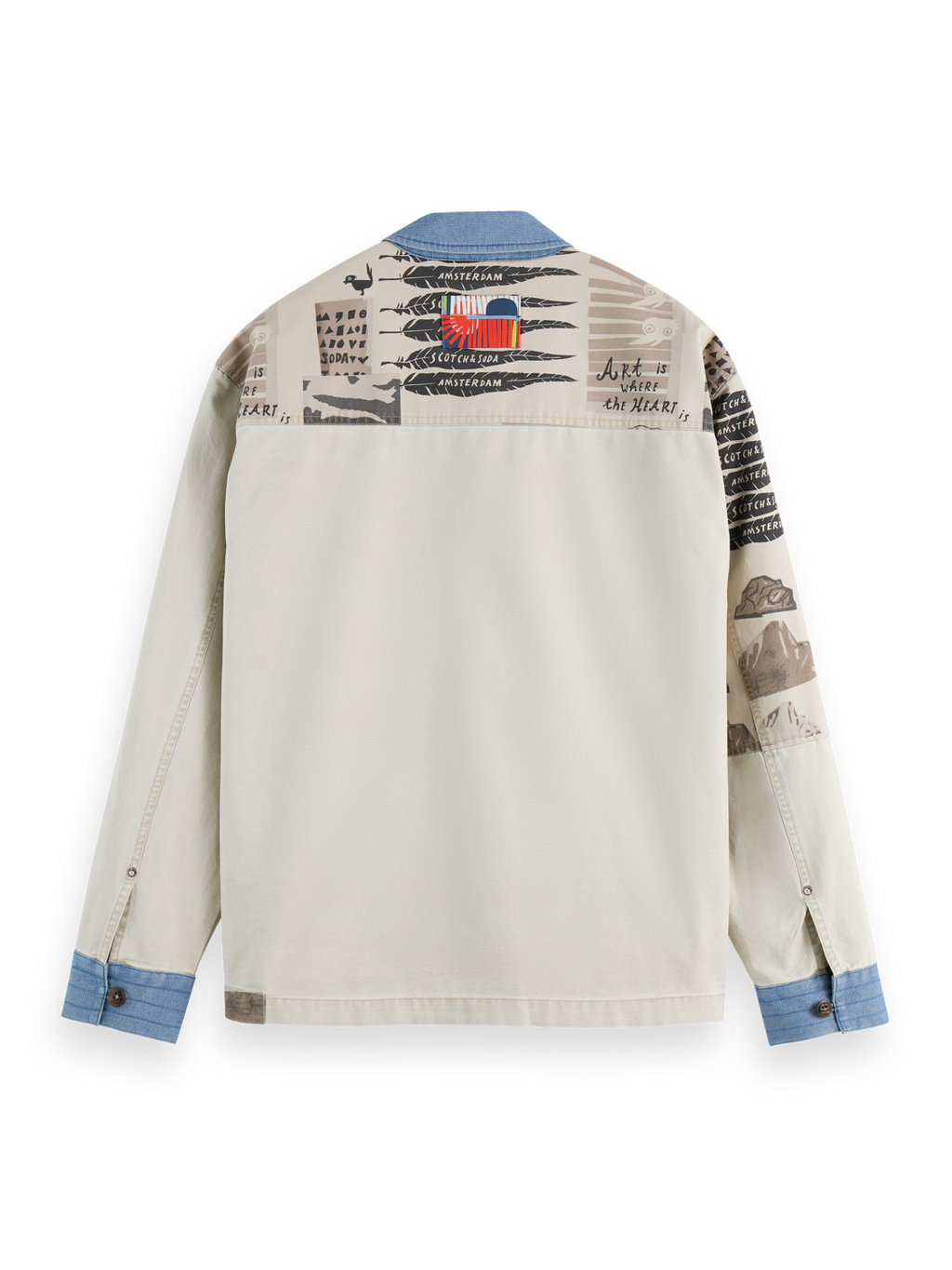 Printed & Washed Colour Block Worker Jacket