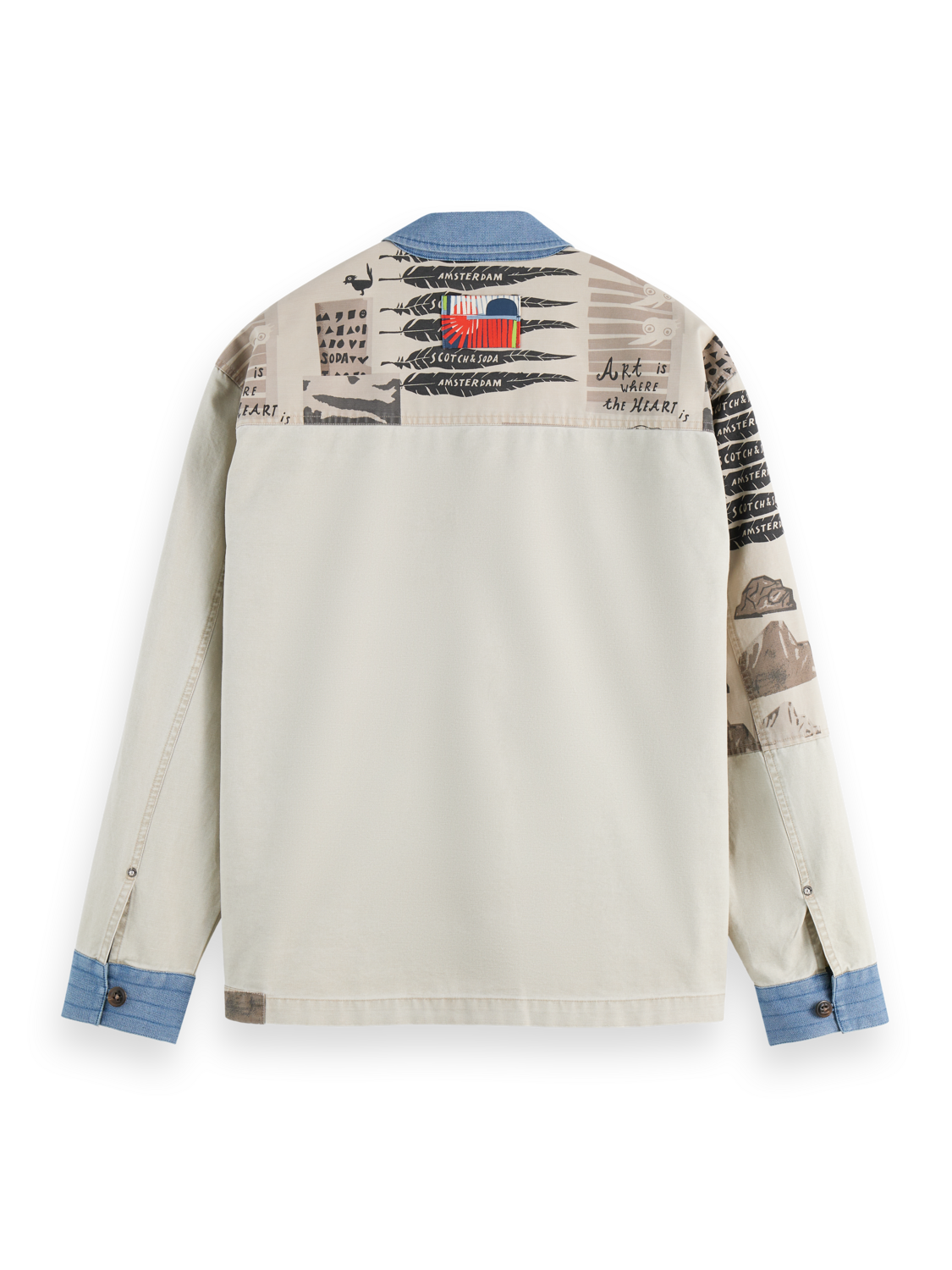 Printed & Washed Colour Block Worker Jacket