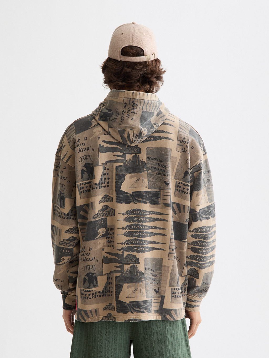 Loose-Fit Overdyed All-Over Printed Hoodie