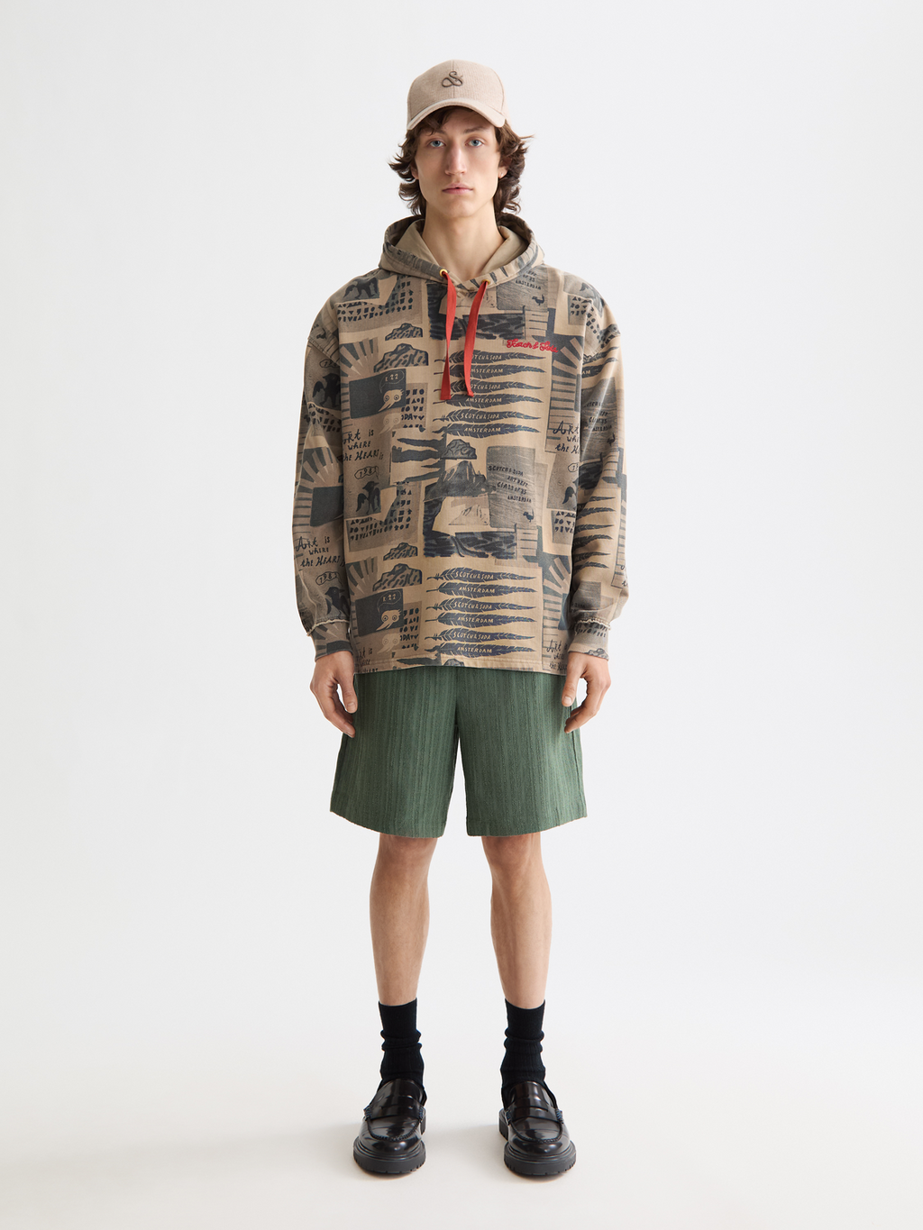Loose-Fit Overdyed All-Over Printed Hoodie