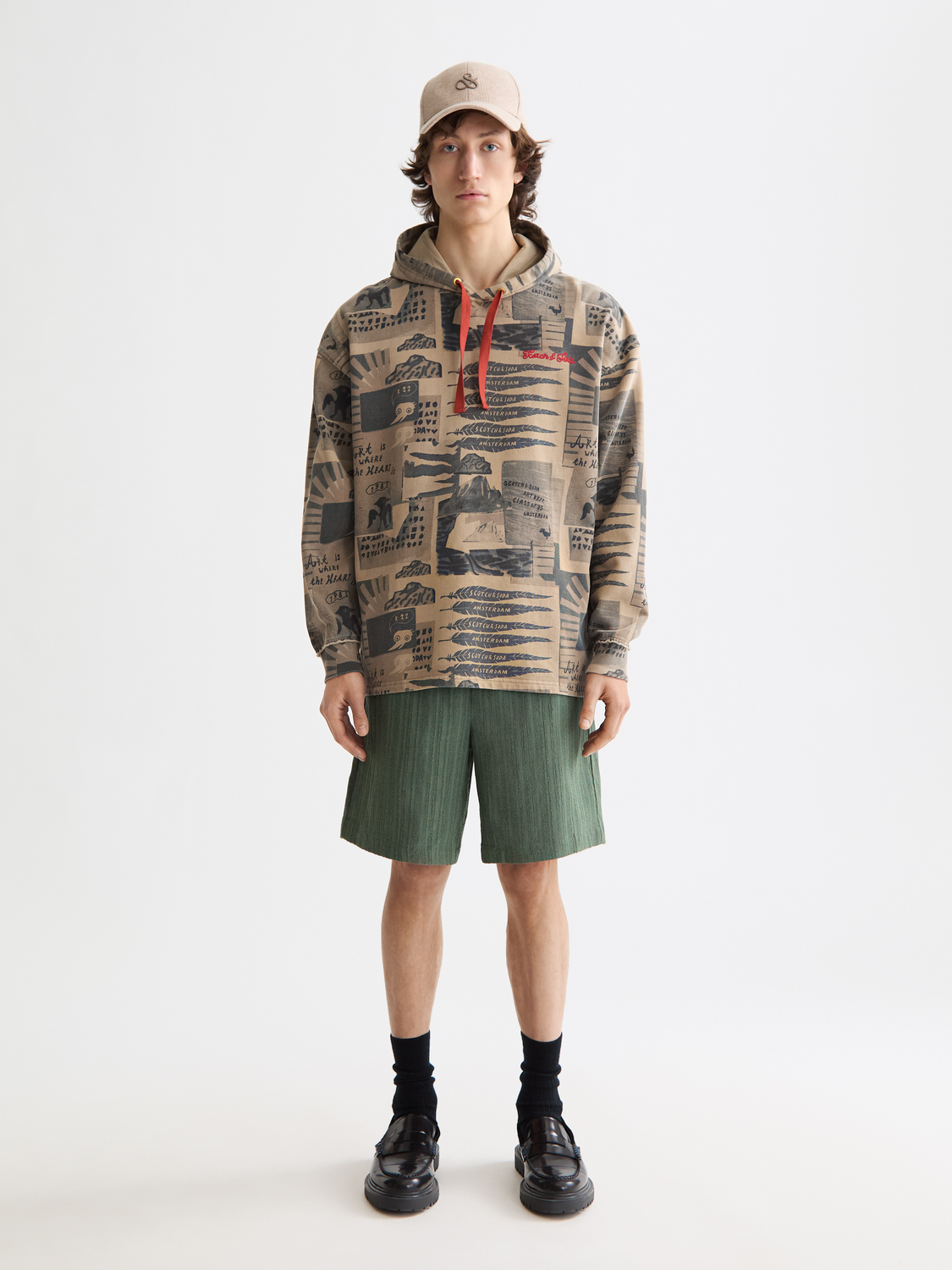 Loose-Fit Overdyed All-Over Printed Hoodie