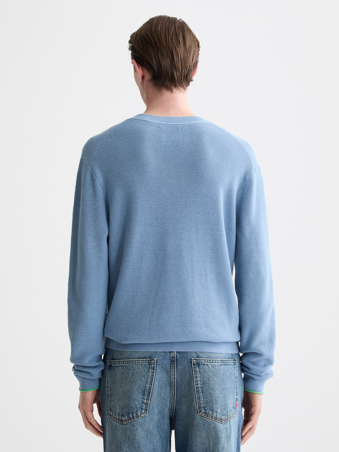 Regular-Fit Cotton Linen V-Neck Pullover