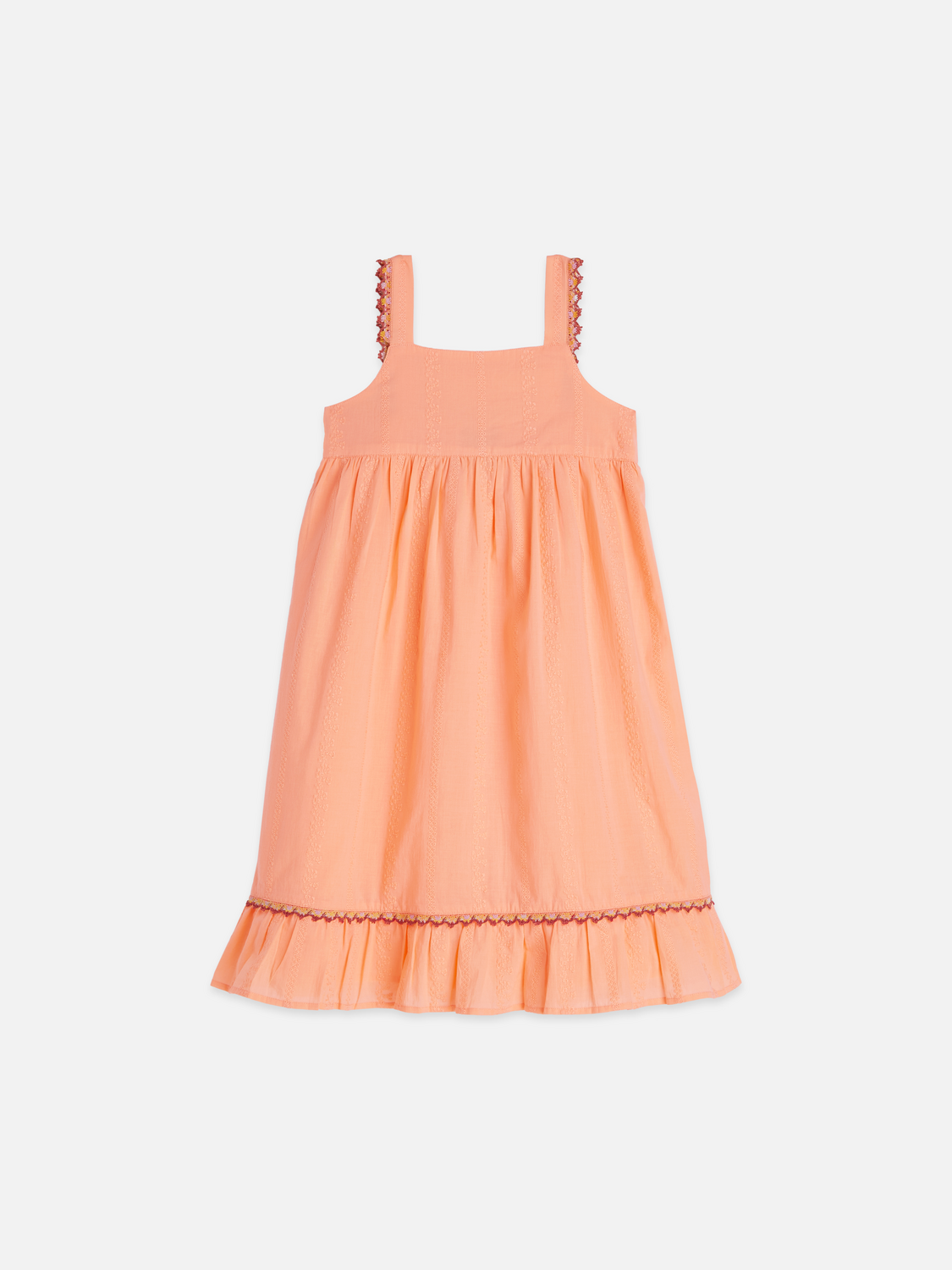 Girls' Embroidered Stripe Cotton Strap Dress